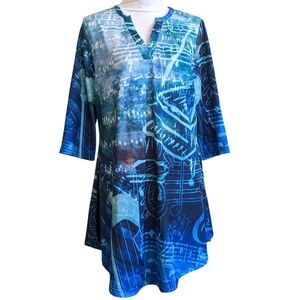 Blue Abstract Sheath Dress or Tunic Top Music Teacher Wearable Art Stretchy XL